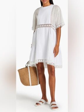 Women's NWT See By Chloe Lace Trim Mini White Embroidered White Dress Size XS